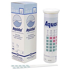 Aquadur Schnelltest-Stbchen zur Bestimmung der Wasserhrte (0 bis 25 dH) - Dose mit 100 Stbchen
