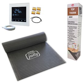 jollytherm Carbonfolienheizung-Set Top-Therm BASIC - Heizmatte inkl. Anschlussleitung und Thermostatregler comfort