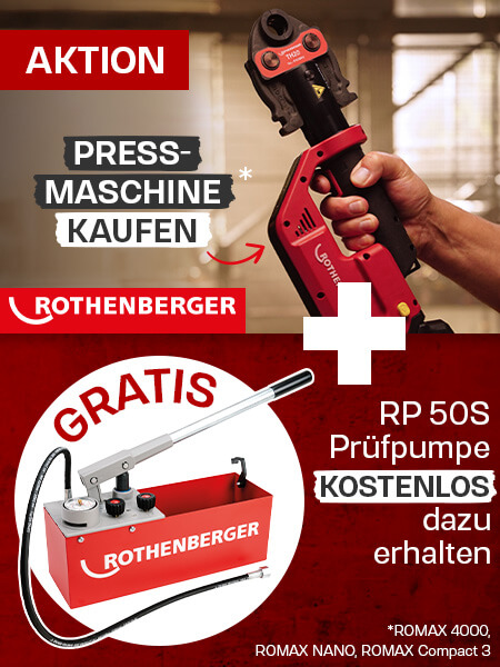 Aktion: Jetzt ROTHENBERGER Pressmaschine kaufen und Prüfpumpe RP 50S gratis erhalten