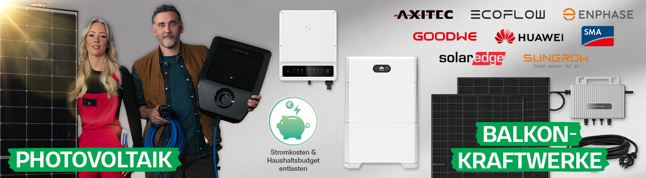Photovoltaikanlagen, Balkonkraftwerke, Solarmodule, Wechselrichter & Batteriespeicher